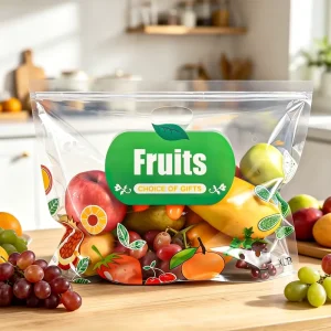 1.5LB Clear Printed Food Grade Stand up Pouch Vegetable Fruit Packaging Bags with Zipper Top Eco Friendly Custom Logo