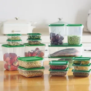 17 Piece Set Plastic Crisper Fruit Storage Box Transparent with Lid Sealed for Refrigerator