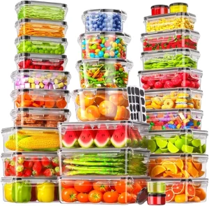 24 Pack Classic Plastic Easy Snap Lids Food Storage Containers Freshness Preservation Portable Large Capacity Camping Kitchen