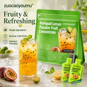 3-in-1 Kumquat Lemon Passion Fruit Flavor Tea Syrup Concentrate Instant Fruit Tea Base Cold Drinks Cafe 300ml Bag