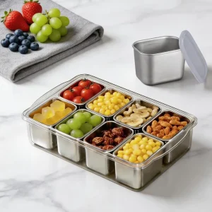 304 Stainless Steel Portable Compartmentalized Snack Box Sealed Food Storage Containers Microwave Dishwasher Kitchen
