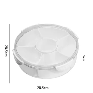 360 Rotating Snack Box Food Grade Snack Box with Divided Serving Tray Round Snack Container with Handle