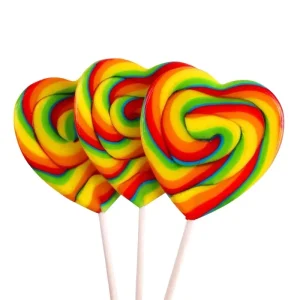 50g Halal Certified Heart shaped rainbow Lollipop Fruit flavored Stick Sweet Gift Pack Individually Wrapped Hard Chinese Snack