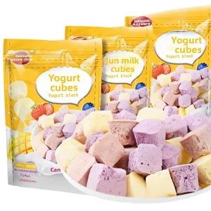 50g/bag Freeze Dried Flavored Fermented Milk & Strawberry Yogurt Cubes Solid Snack Room Temperature Storage 6 Months Shelf