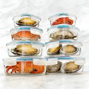 Airtight 8 Pack BPA Free Eco Friendly Fresh Keeping Heatable Microwave Safe Square Food Container Fruit Bento Glass