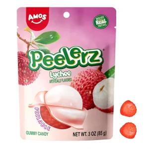 Amos Peelerz Candy Gummy Peelable Sweets Peeling Lychee Original Flavored Peeled Gummy Candy