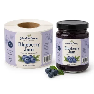 Artisan Blueberry Jam Labels for Gourmet Fruit Preserve Packaging Waterproof Adhesive Roll Stickers for Glass Jars and Cans