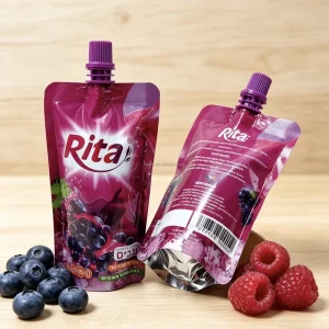 BPA Free 200ml Custom Printed Liquid Fruit Juice Spout Stand Up Pouch with Squeeze Nozzle Premium Juice & Drink Packaging