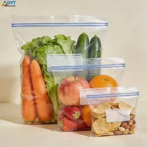 BPA Free Custom PE Reclosable Double Sealing Leak Proof Plastic Ziplock Bag for Freezer Fruit Vegetable Meat Storage