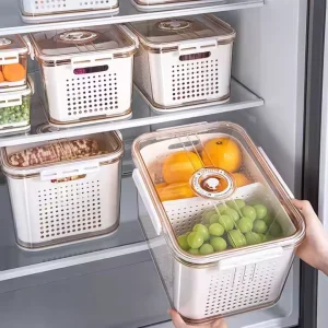 BPA Free Stainless Steel Fruit & Vegetable Storage Box Organizer with Plastic Lid Leak Proof Fridge Containers