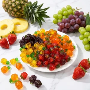Bag Packing 3D Peelable Gummy Candy Mix Fruits Pineapple Strawberry Grape Halal Peeled Sweet Soft Jelly Candy Supply