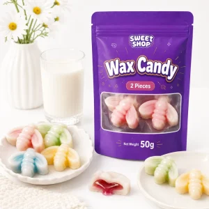 Bee Shape Wax Candy 50g 2 Pieces Pack Liquid Center Filled 3D Animal Chewy Sweets
