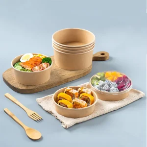 Biodegradable Manufacturer Food Packing Containers White Kraft Paper Salad Box Bowls With Lid