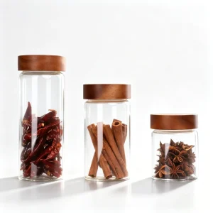 Borosilicate Glass Airtight Stackable Dishwasher Safe Storage Jars 16oz 30oz 500ml 900ml Acacia Wooden Lid Wide Food