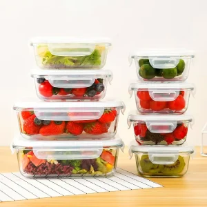 Borosilicate Glass Food Container Microwave Freezer Safe Leakproof Bento Box Meal Prep Storage with Sealed Lid Glass Lunch Box
