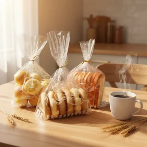 Bottom Gusset Food Grade LDPE Bread Bag with Heat Seal Tie Custom Logo Printed for Baked Goods