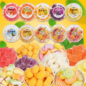 Bulk Exotic Halal Multi Colored Fruit Candy Sweet Juice Fruity Snacks Children 368g Cube Shape Mango Coconut Durian Flavor