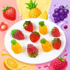 Bulk Halal 3D Fruit Shaped Gummy Candy Pineapple Strawberry Grape Soft Sweets Jelly Candy Factory