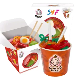 Candy Custom Halal Instant Noodle Cup Fruity Gummy Candy Strip in Bottle (HACCP/BRC Certified)