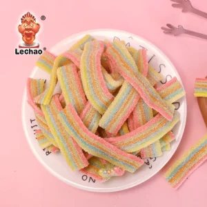 Candy Factory Sale Colored Bulk Sour Belts Gummy Candy Sweet Filled Halal Chewy Soft Candy