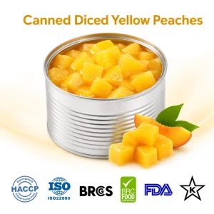 Candy Making Raw Material Canned Peach Dices Cubes 820g Light Syrup OEM Canned Fruit Supplier