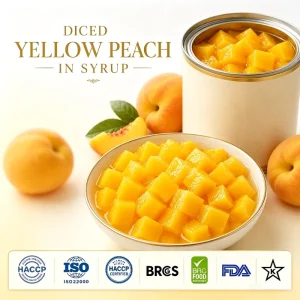 Candy Making Raw Material Canned Peach Dices Cubes 820g Light Syrup OEM Canned Fruit Supplier