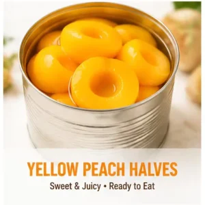 Canned Yellow Peach Slices in Fruit Juice No Preservatives BPA Free OEM Private Label HALAL HACCP