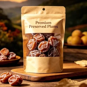 Cellophane Packaging Bag for Preserved Plums and Candied Fruits Simple Matte Transparent Self standing Bag