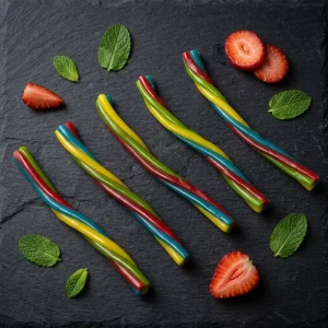 Chewy Long Fruit Twisted Licorice Sticks Tangy Sour Sanded Gummy Rope Candy
