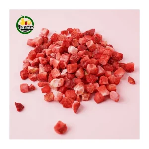 China Supplier’s Freeze Dried 10mm Strawberry Cubes Sour Taste Preserved Fruits Snacks FD ( Freeze Drying ) Process Bulk