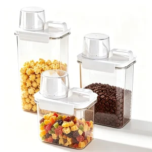 Clear Airtight Grain Storage Jars with Measuring Lid Moisture Proof Kitchen Canister for Dry Fruit Popcorn Coffee Beans Storage