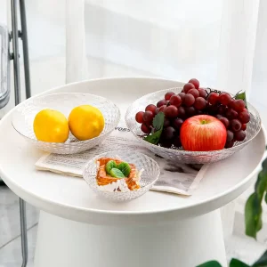 Clear Mixing Glass Fruit Bowls Set of 3 Decoration Plates 10 Inch Large Woven Salad Bowl for Kitchen Prep Dessert Candy Dishes