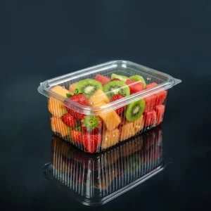 Clear PET Plastic Disposable Hinged Clamshell Food Containers for Noodle Sushi Salad Fruit Deli Takeout Packaging
