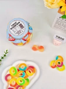 Colorful Donut Shape Sour Gummy Rings Fruity Jelly Candy 208g Jar OEM ODM Healthy Kids Snack Private Label