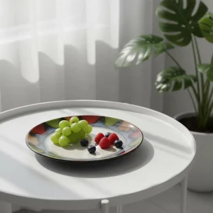 Colorful Glaze Round Artistic Porcelain Dinner Plate for Fruit Salad Microwave Safe Home Restaurant Tableware OEM Customizable