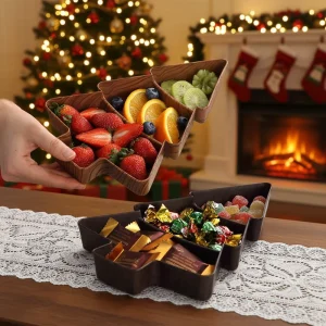 Creative Design of Christmas Tree Shape Fruit Tray Sub-Grid Household Snack Dishes Fruit Melon Plastic Storage Plate
