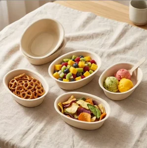 Creative Mini Bathtub Shaped Bowls 260ml Dessert Container Natural Fiber Snack Dish Transparent Flat Lid Clear Arch Top
