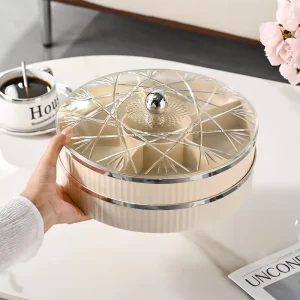 Creative Rotatable Dried Fruit Storage Box Multi compartment Snack Serving Tray Transparent Plastic Nut Organizer with Lid