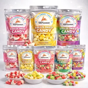 Crispy Freeze dried Fruity Gummy Candies Custom Candy in Bag Packaging Sweet Snacks