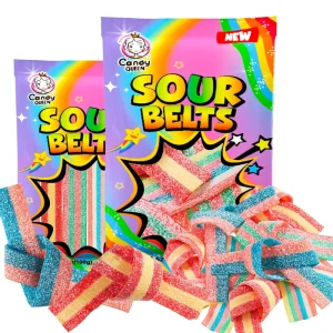 Custom 100g Mixed Fruit Sour Liquorice Chewy Gummy Strip Multicolor Sour Belt Candy with Fruit Flavored Halal Certified
