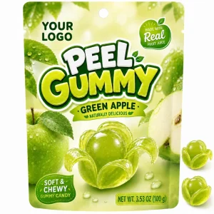 Custom Bulk Peelable Gummy Candy Halal Certified Green Apple Flavor Sweet and Sour Assorted Fruit Flavors Factory Direct Supply