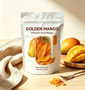 Custom Digital Printed Dried Mango Packaging Bag Resealable Smell Proof Stand up Pouch Matte White Clear Window