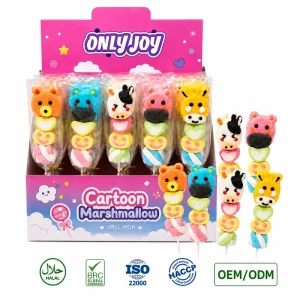 Custom Factory Marshmallow Skewer Candy 3D Cartoon Animal Bear Cow Pig Shape School Kids Treats Bagged Halal