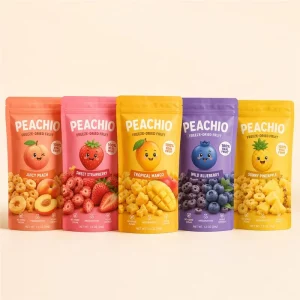 Custom Logo Resealable Freeze Dried Fruit Pouch 25g 50g 100g Hang Hole Stand Up Flat Bottom Printed Mylar Snack Bag