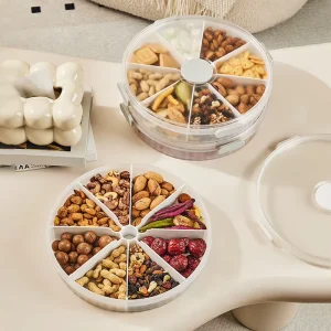 Custom Logo Round Divided Candy Dried Living Room Coffee Table Sealed Fruit Tray Dried Preservation Storage Box for Household