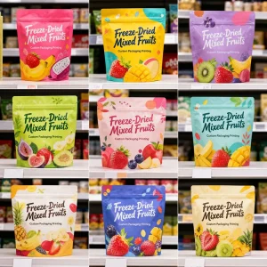 Custom Mixed Freeze Dried Fruit Snack Stand up Packaging Bags Ziplock Smell Proof Doypack Printed Pouches