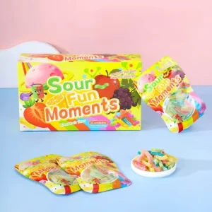 Custom OEM ODM New Mixed Fruit Flavor Sweet and Sour Gummy Candies Fun Sour Sugar Coated Sweet Boxed Candy