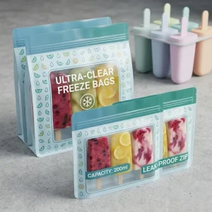 Custom Print BPA Free Disposable Transparent Plastic Freeze Clear Packaging Cream Popsicle Bags Ice Pop Bags With Zip Seals