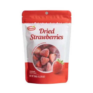 Custom Print Dried Fruit Snack Stand up Pouch Hang Hole Clear Window Resealable Bag for Dried Strawberries Retail