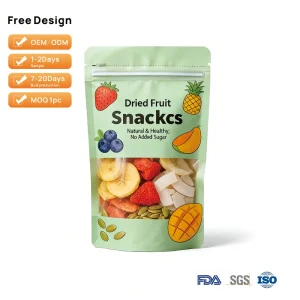 Custom Printed Biodegradable Stand up Pouch With Window for Mixed Dried Fruit Snack Tailor made Sustainable Food Storage Bag Low